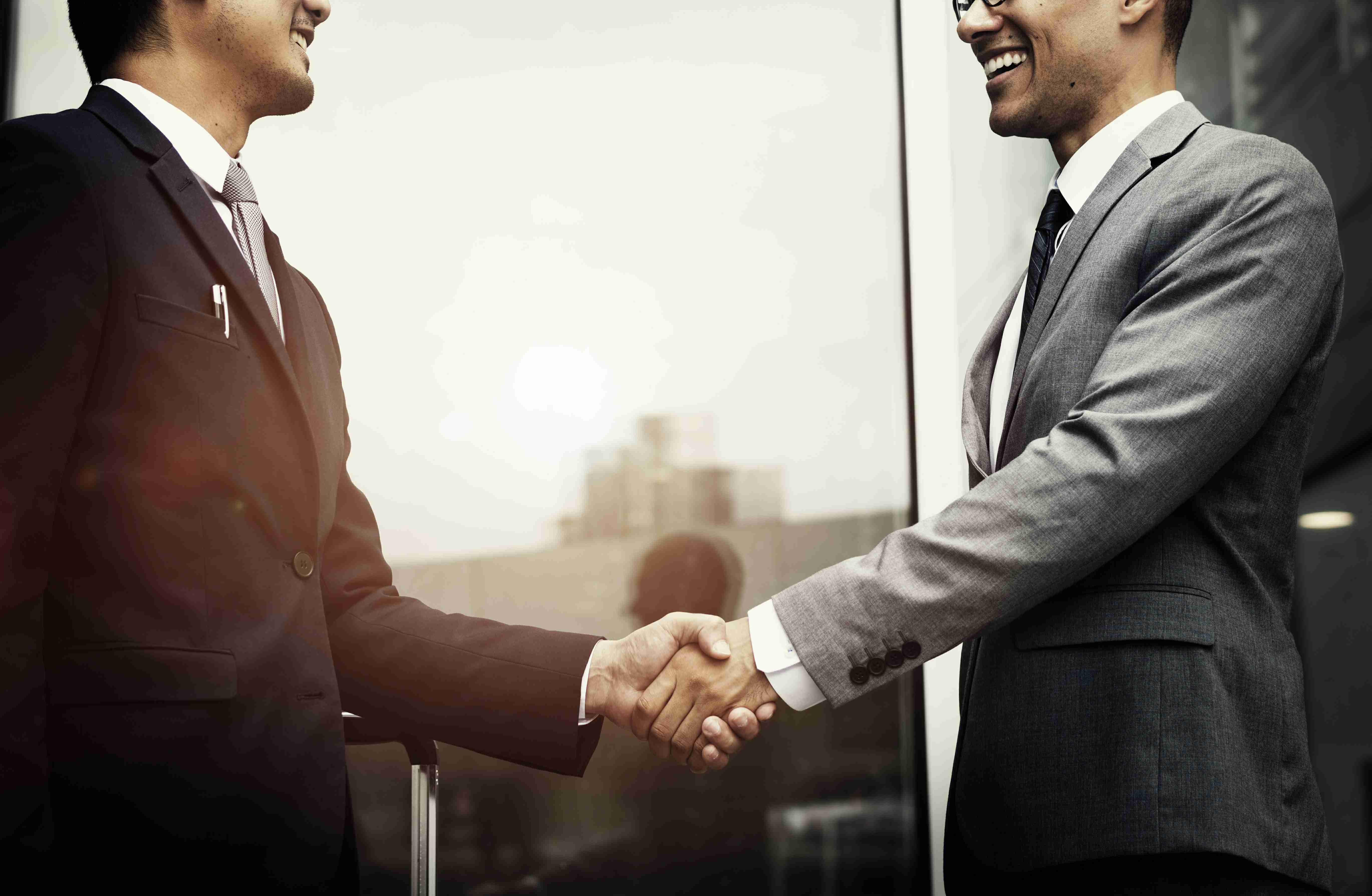 Firm handshake. Бизнесмены пожимают руки. Рукопожатие бизнесменов. Бизнесмены жмут друг другу руки. Рукопожатие деловых партнеров.